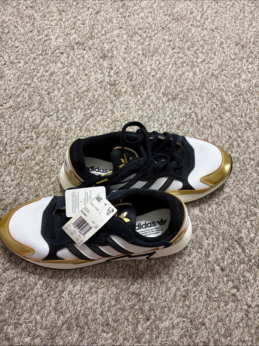 adidas Black, White & Gold Retro Runner Sneakers